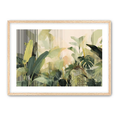 Green leaves in striped light