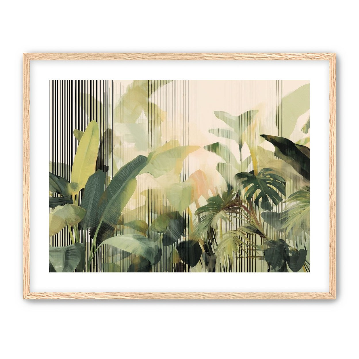 Green leaves in striped light