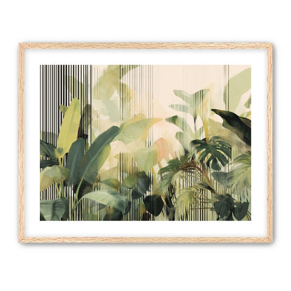 Green leaves in striped light