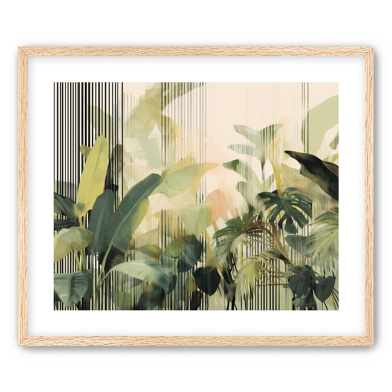 Green leaves in striped light