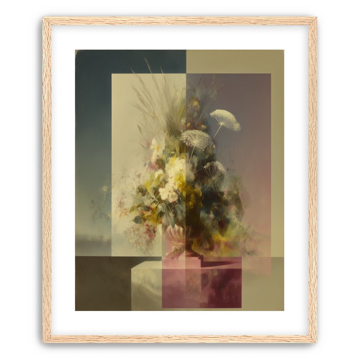 Vase of flowers within panes