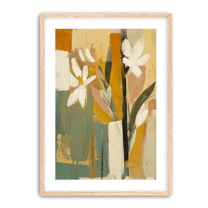 White flowers in ochre blocks