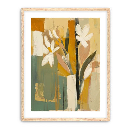 White flowers in ochre blocks