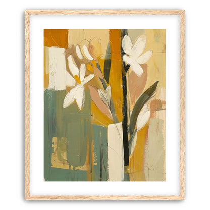 White flowers in ochre blocks