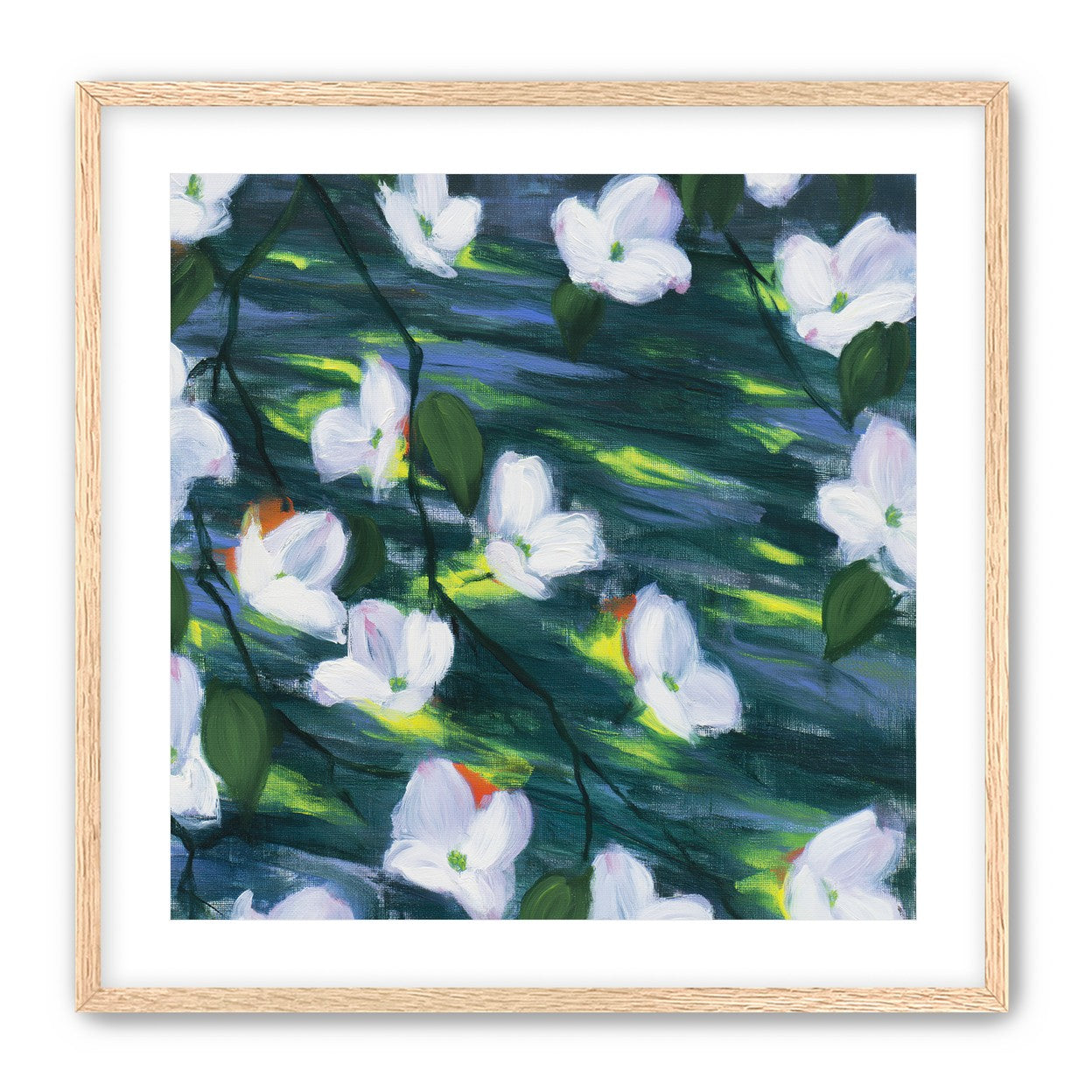White blossoms on dark water