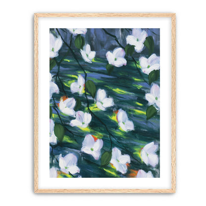 White blossoms on dark water