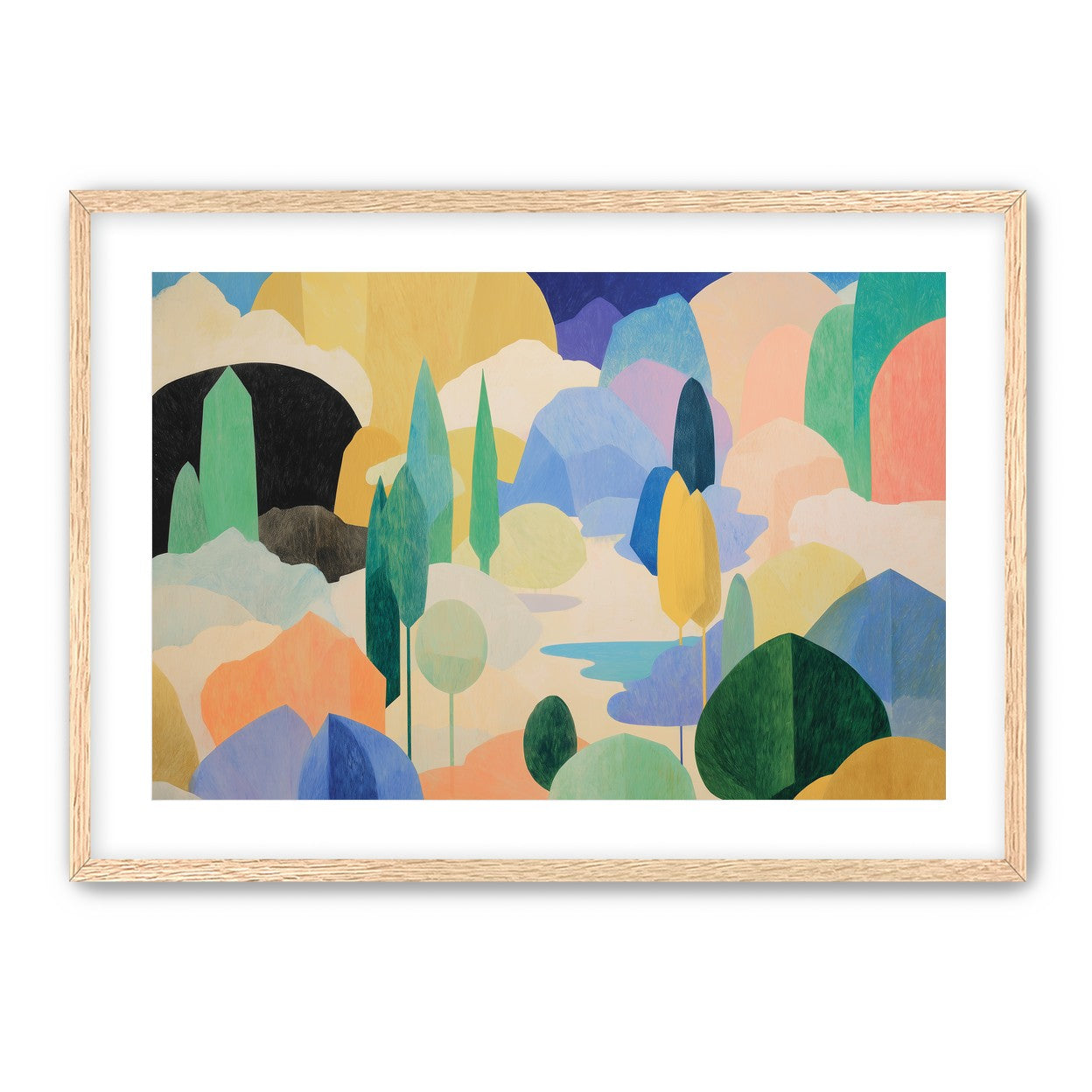 Ponds among pastel hills