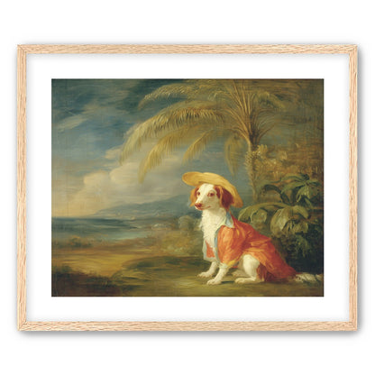 A hatted dog by the sea