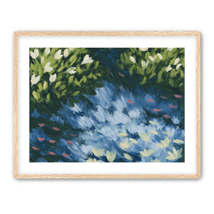 Water lilies over passing fish