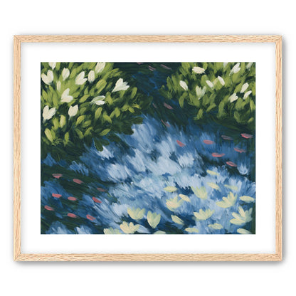Water lilies over passing fish