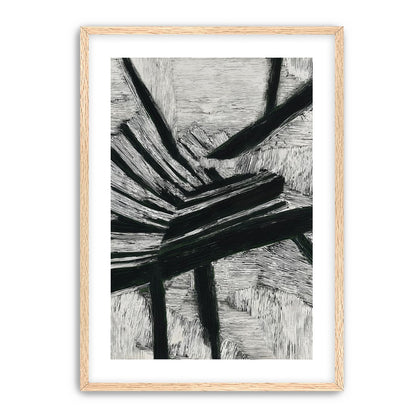 Black cuts through white grain