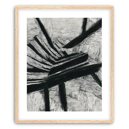Black cuts through white grain