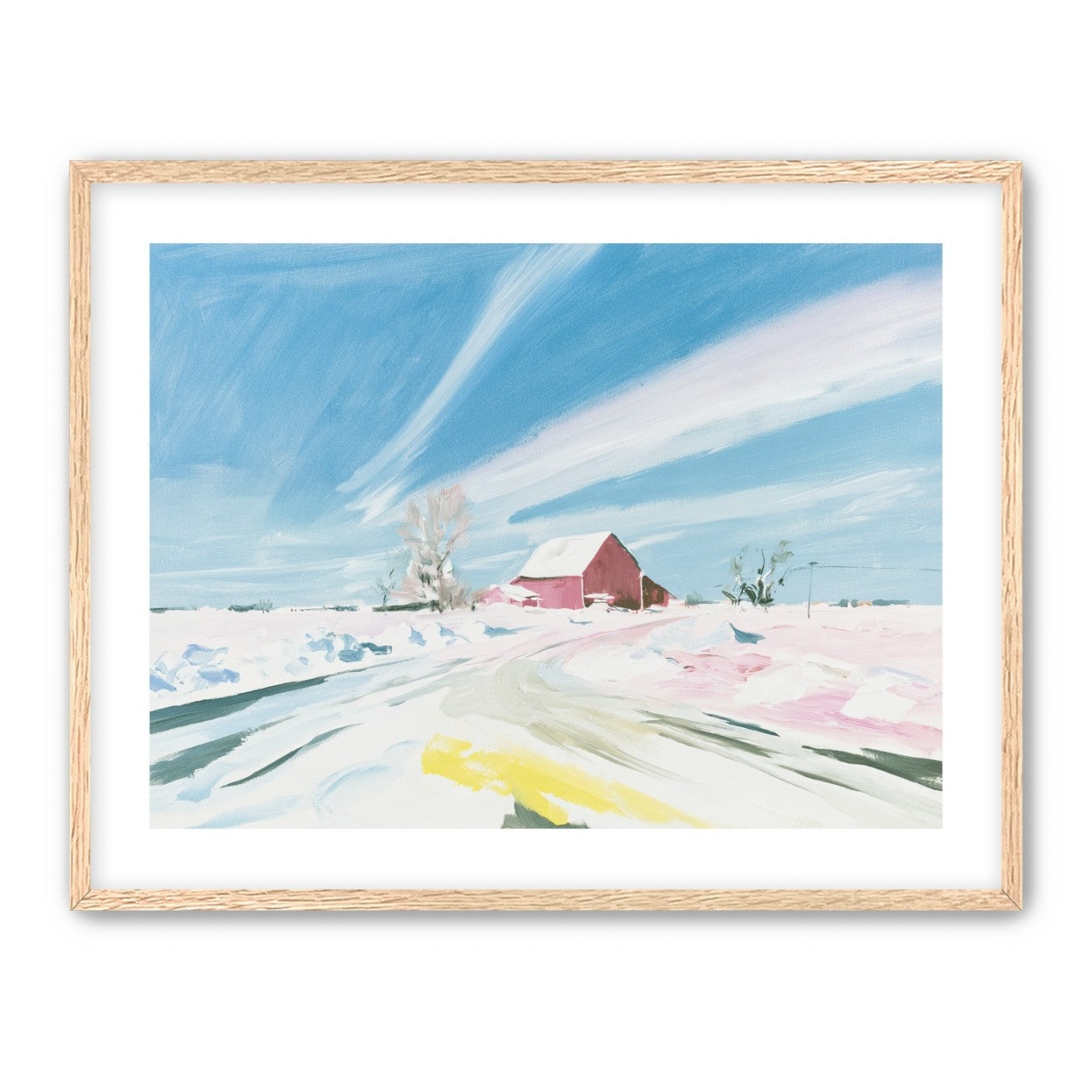 White sky over red barn