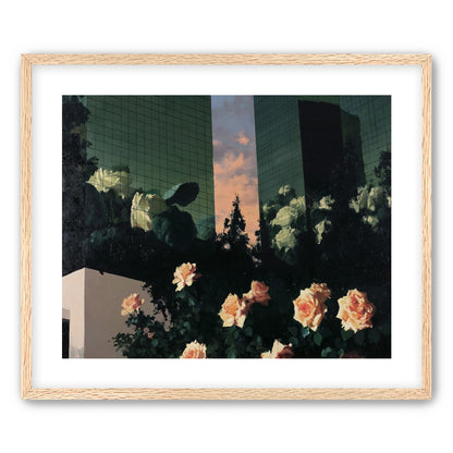 Roses under green towers