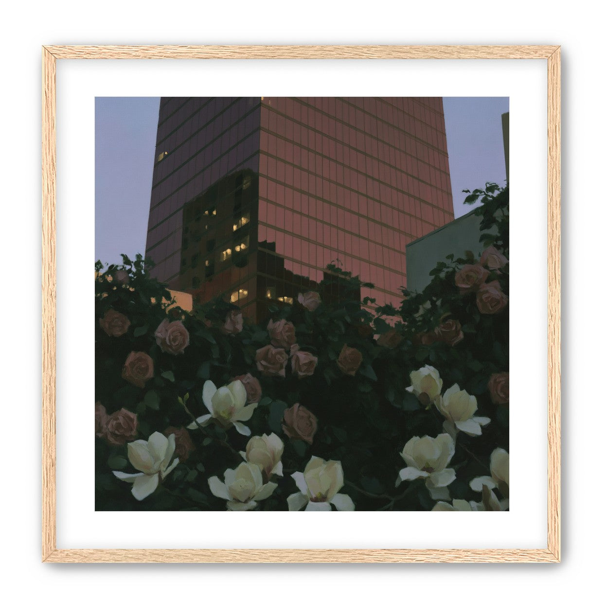 Pink tower above magnolias
