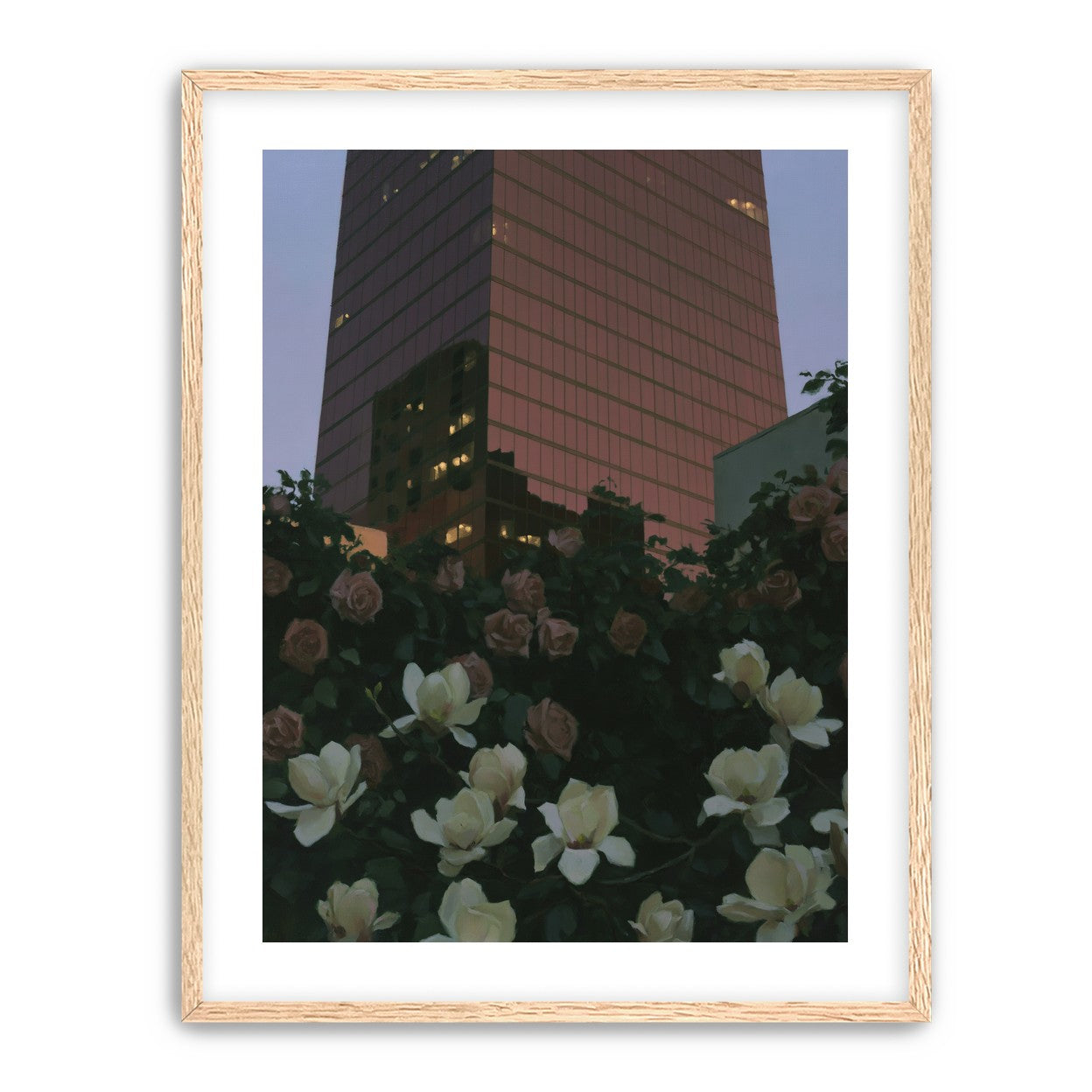 Pink tower above magnolias