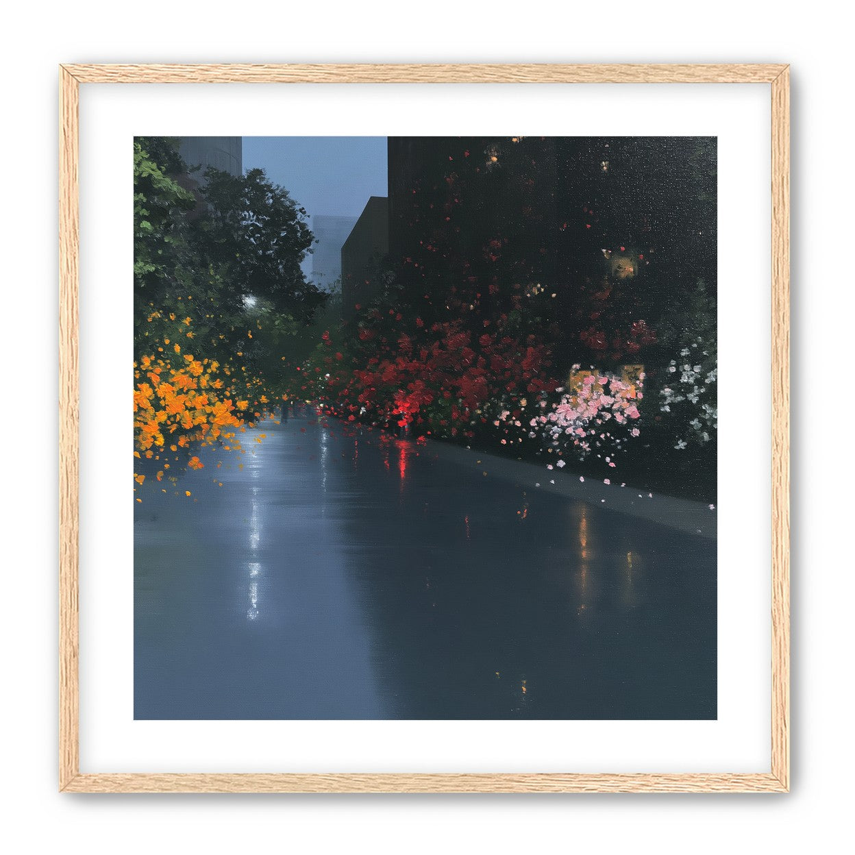Rainlight on the flowered street