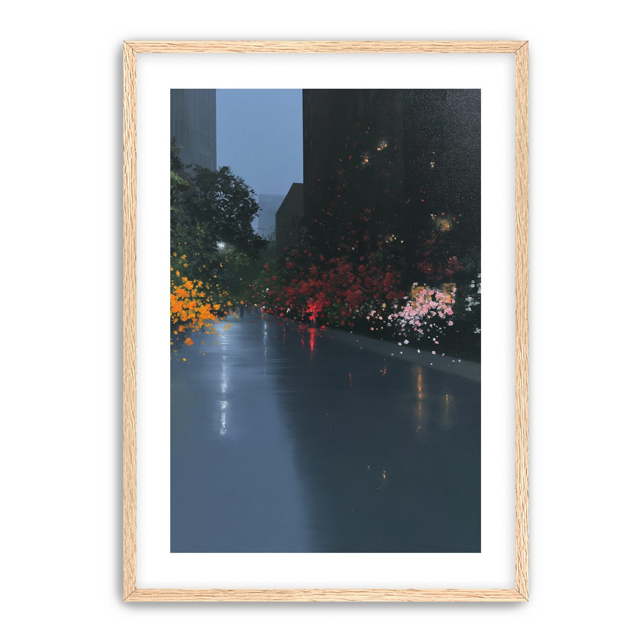 Rainlight on the flowered street