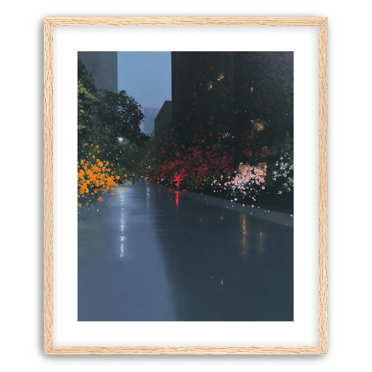 Rainlight on the flowered street
