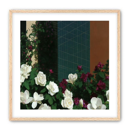 Roses against the blue grid