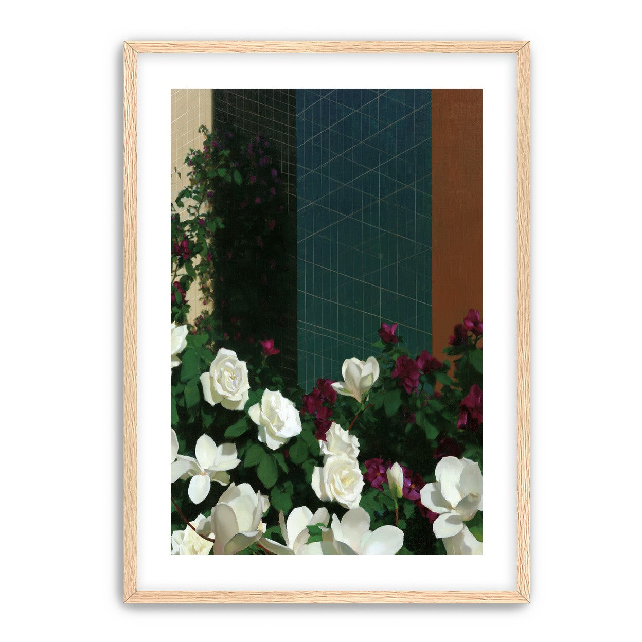 Roses against the blue grid
