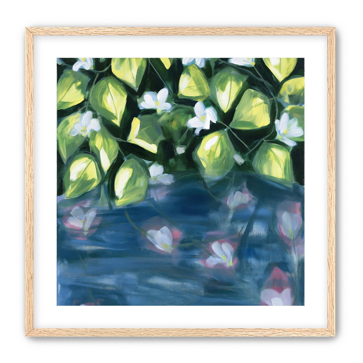 White flowers over blue water