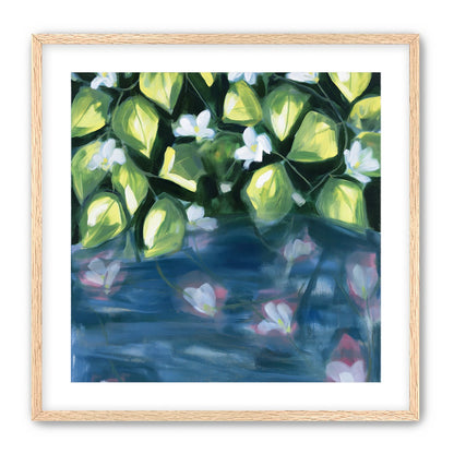 White flowers over blue water