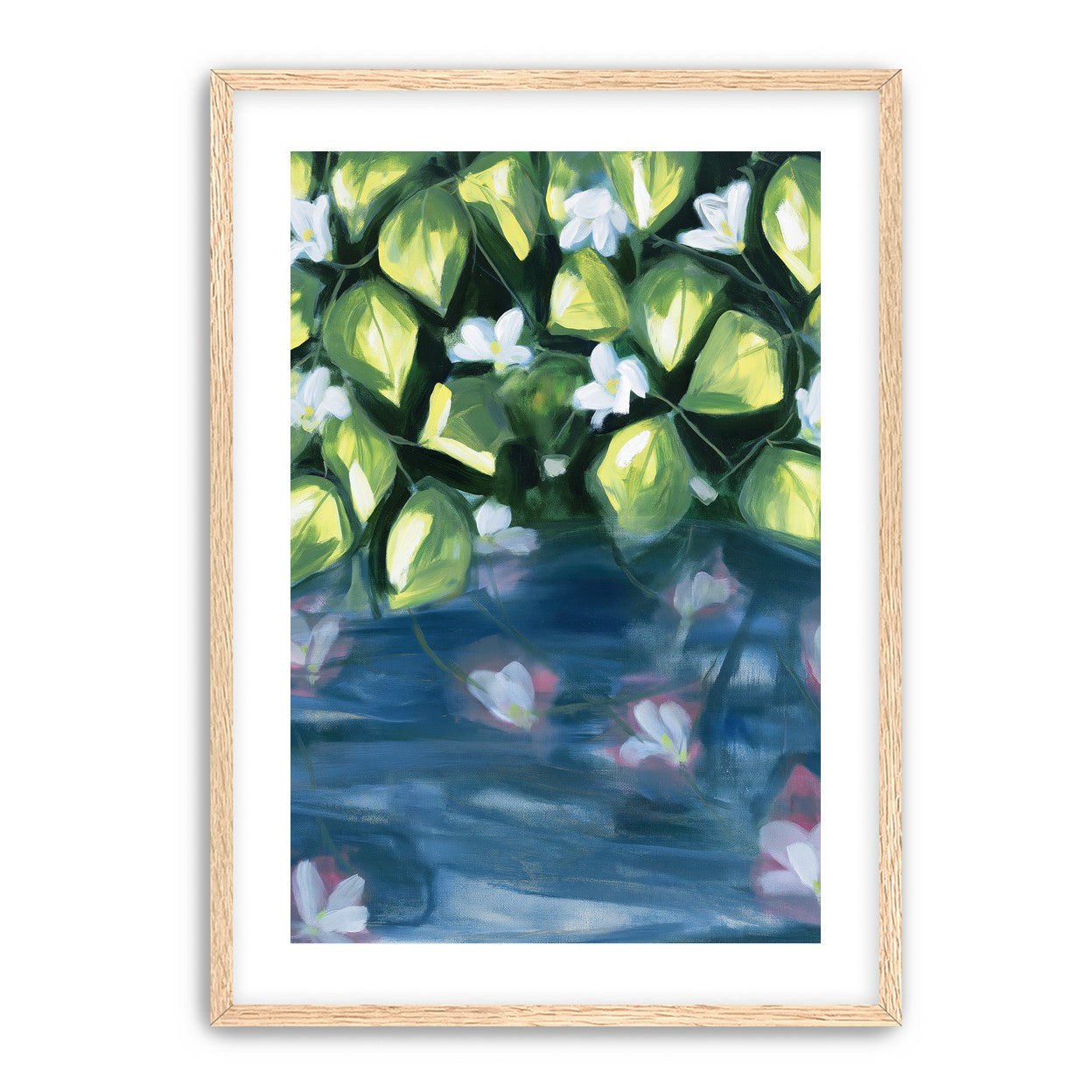 White flowers over blue water