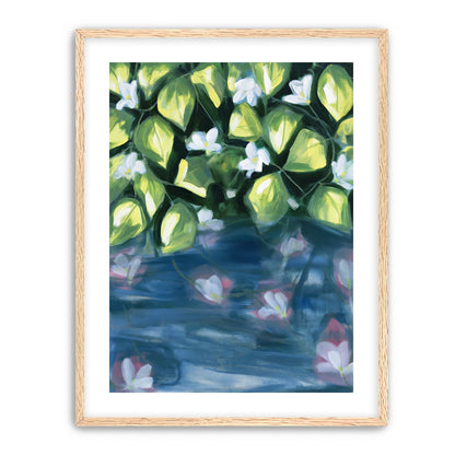 White flowers over blue water