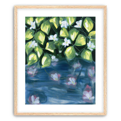 White flowers over blue water