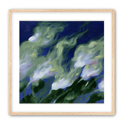 Pale flowers across blue field