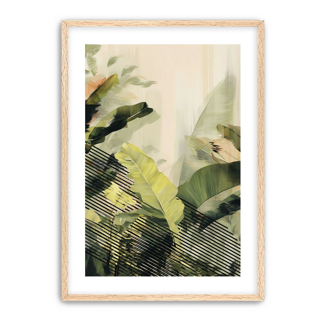 Green leaves over black stripes
