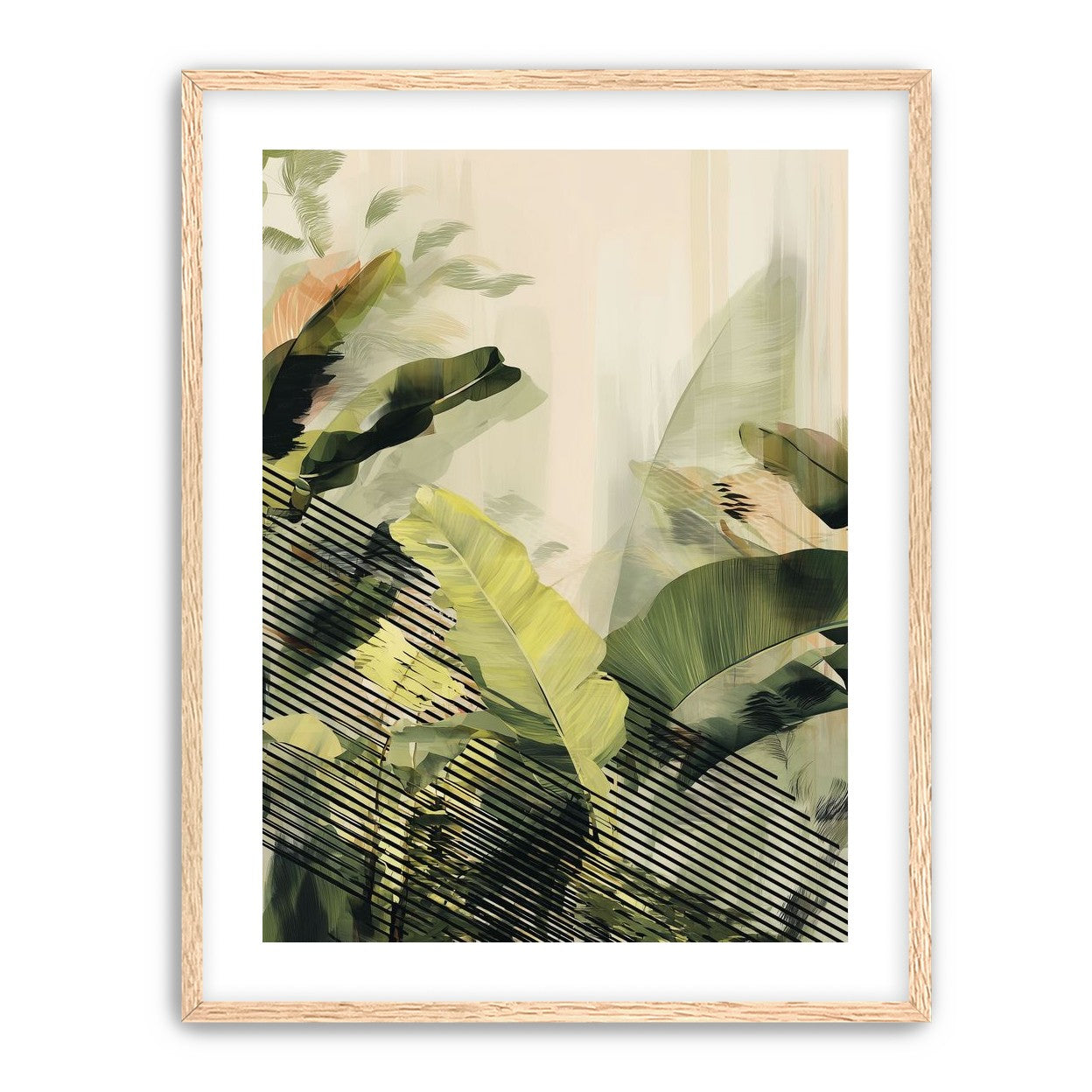 Green leaves over black stripes