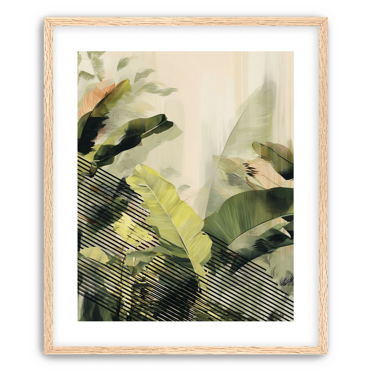 Green leaves over black stripes
