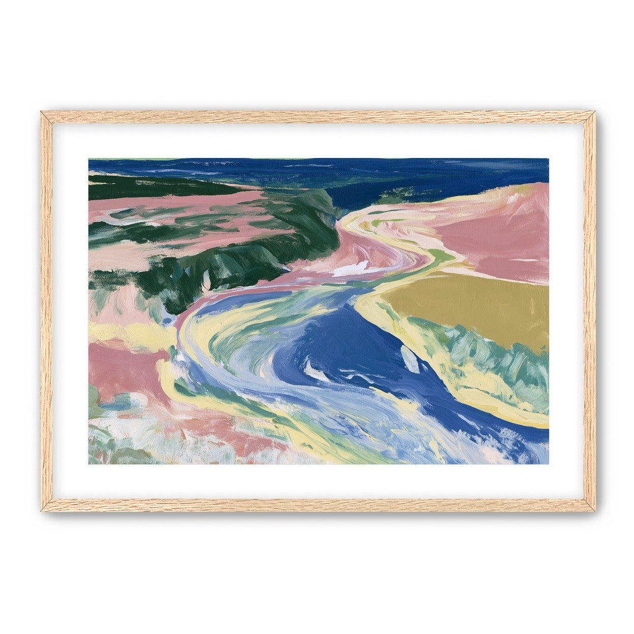 River bend in pink fields