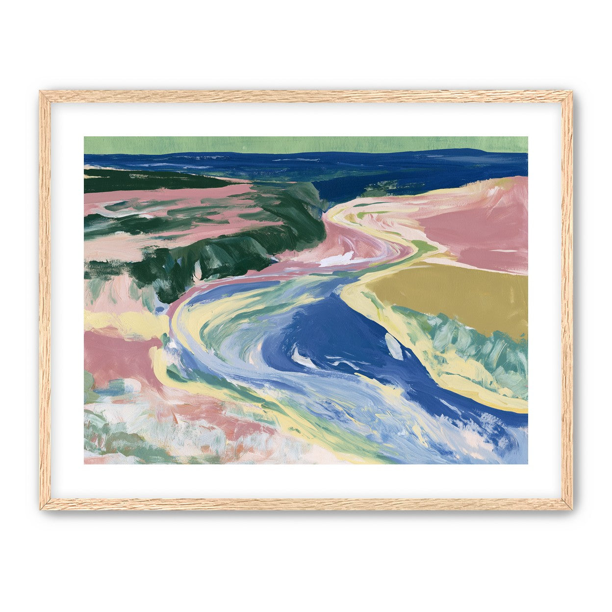 River bend in pink fields