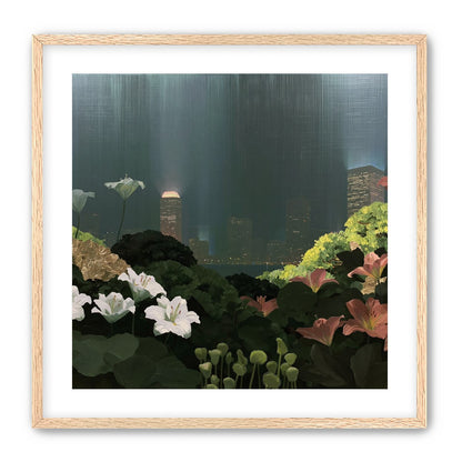 Lilies against the lit skyline
