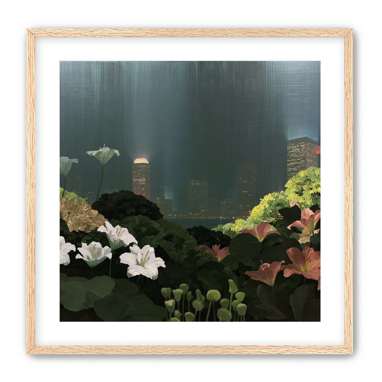 Lilies against the lit skyline