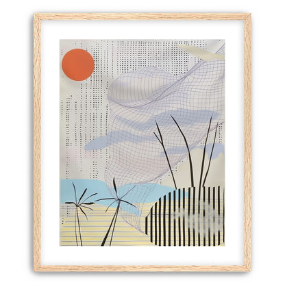 Orange sun over the gridded cloud