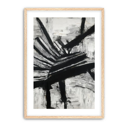 Non-Representational: Thick black brushstrokes cross and stack over a white surface filled with fine scratched lines.