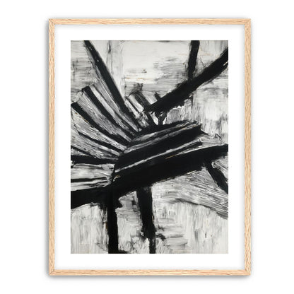 Non-Representational: Thick black brushstrokes cross and stack over a white surface filled with fine scratched lines.