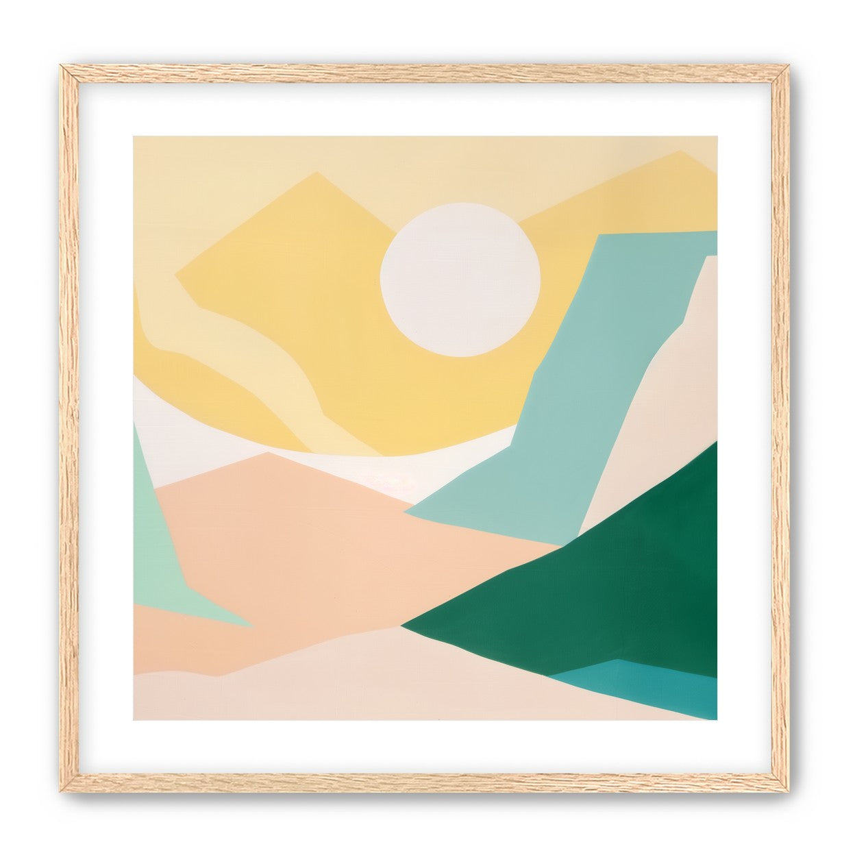White sun over pastel hills