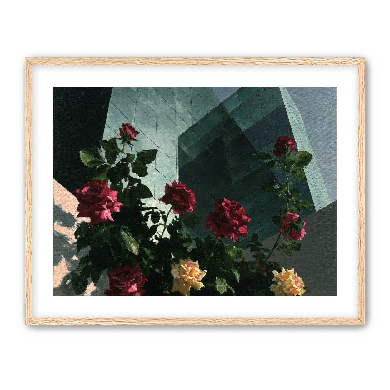 Roses against glass towers