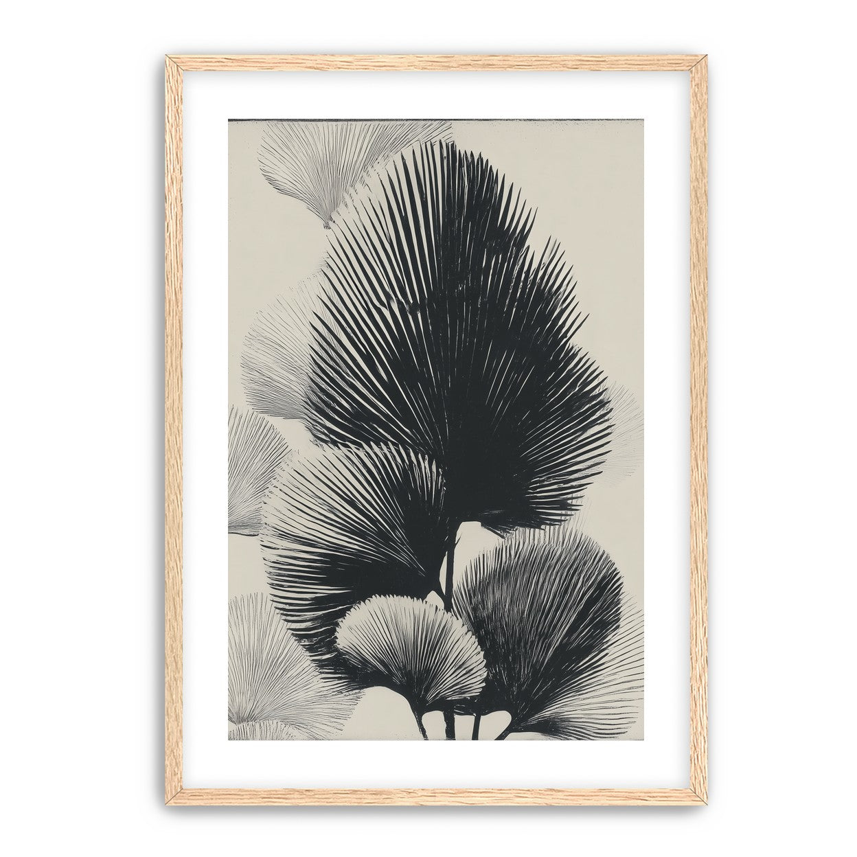 Fan fronds in ink shadow