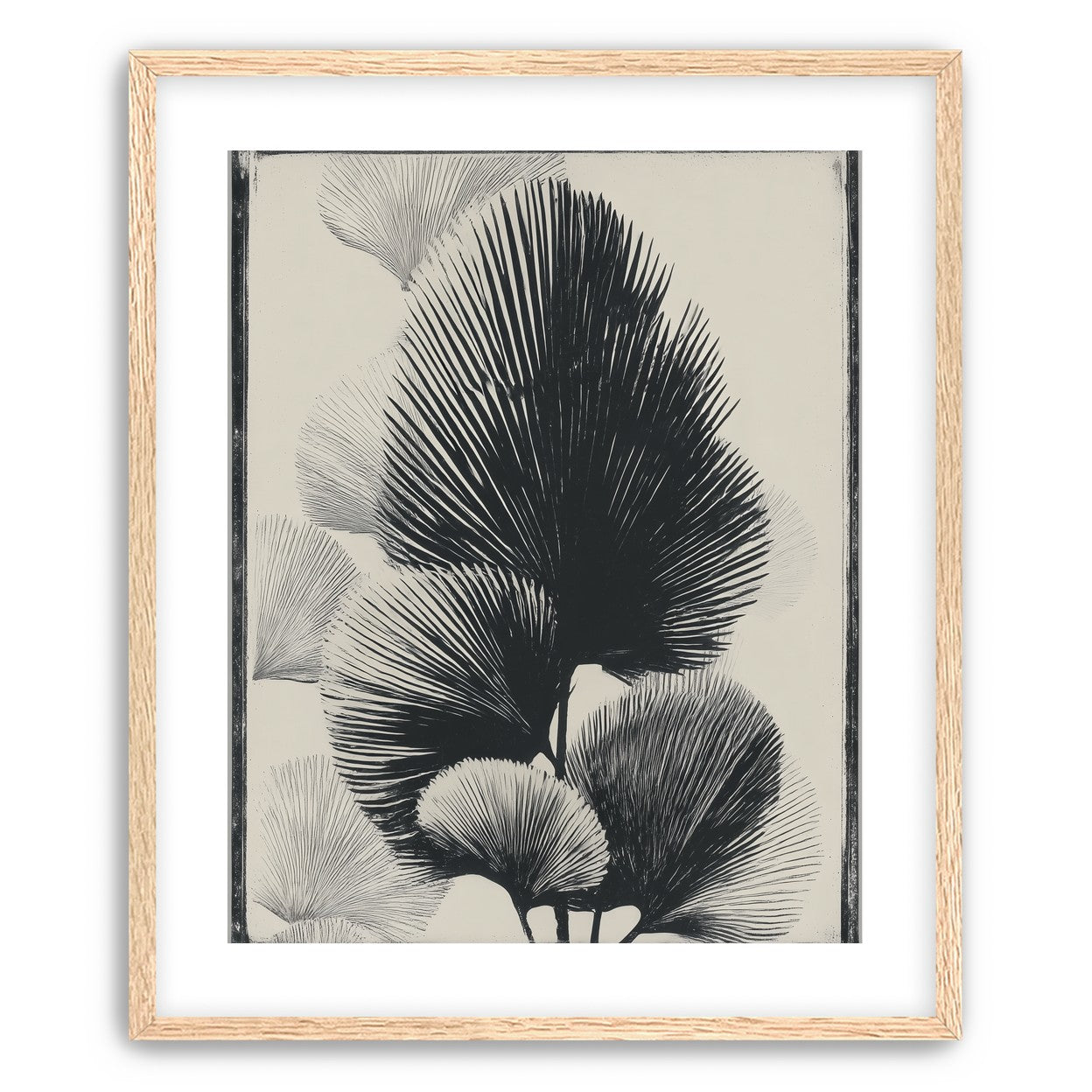 Fan fronds in ink shadow