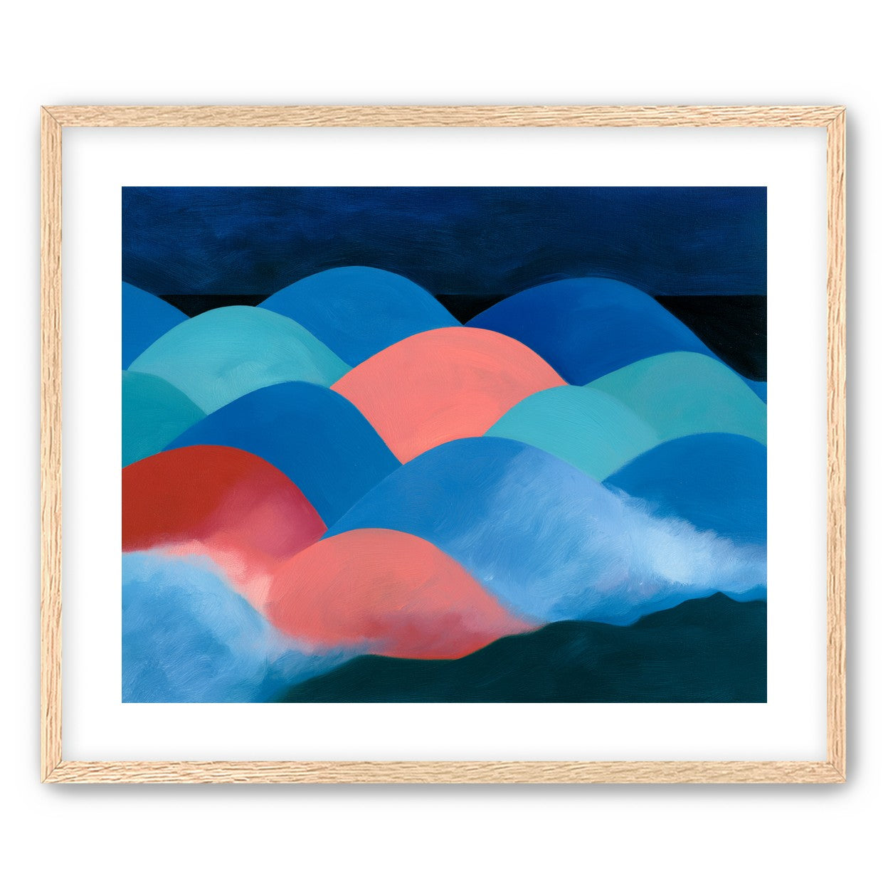 Pink moon among blue hills