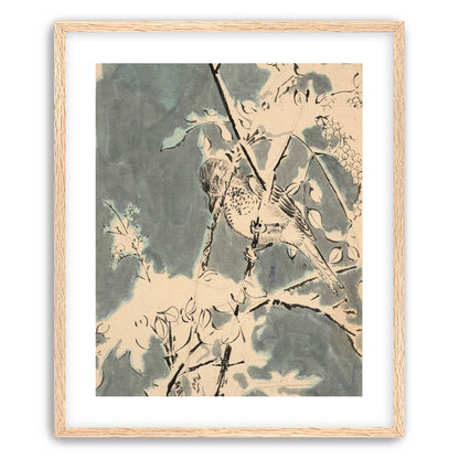 Quiet bird in berry branches