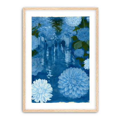 Blue street with flowers