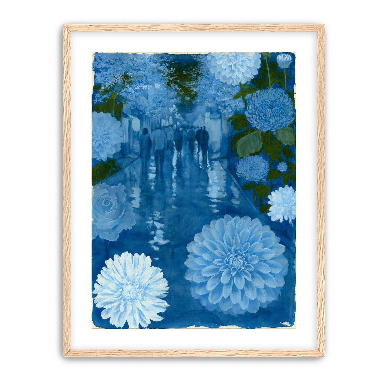 Blue street with flowers