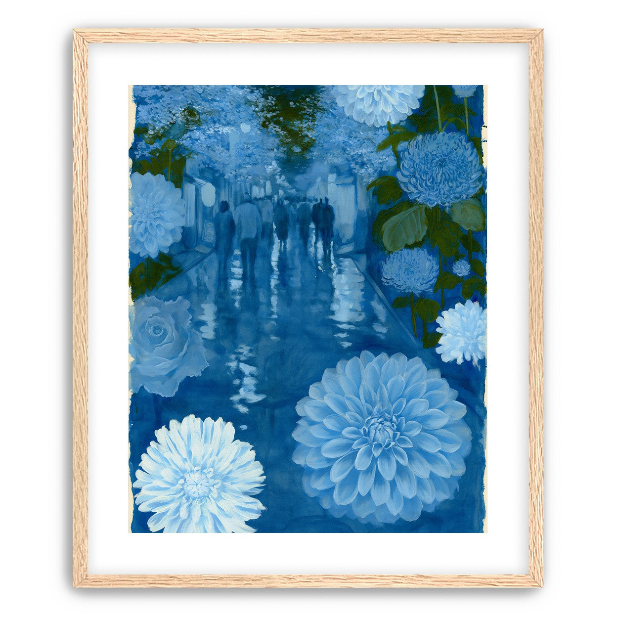 Blue street with flowers
